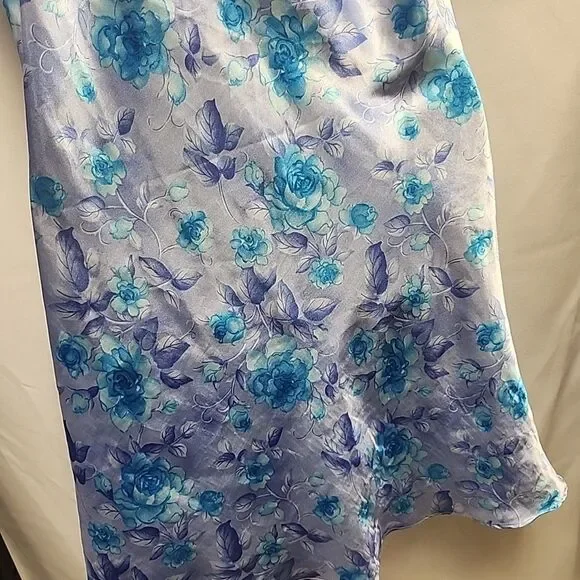 VTG 90sExpressions California Dynasty Blue Satin Floral Strappy Slip Dress Sz M - Picture 10 of 14